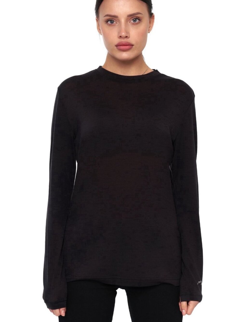 Merino.tech Women’s Merino Wool Long Sleeve Underwear Shirt (Black)